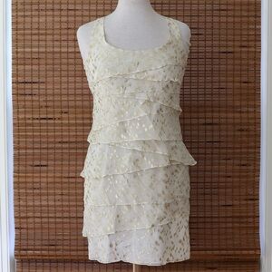 Shoshanna Sleeveless Ruffle Tiered Mini Dress White & Gold Sparkle Silk Size 4